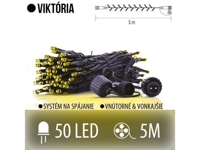 VIKTÓRIA spojovateľná LED svetelná reťaz vonkajšia - 50LED - 5M Teplá biela