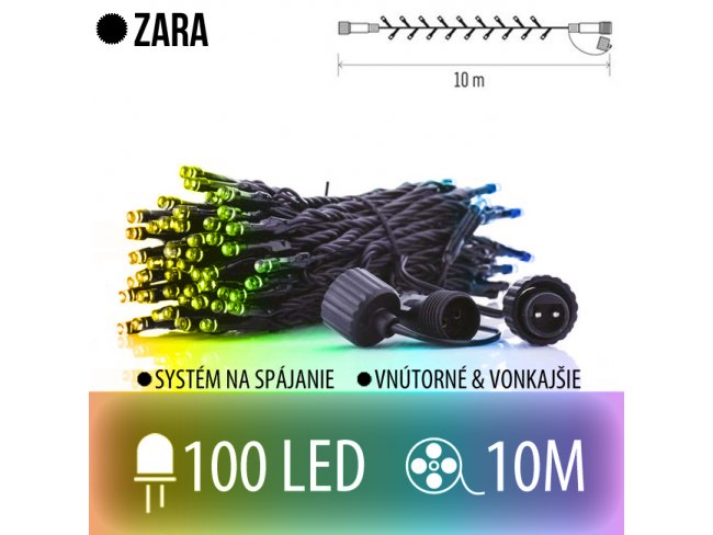 ZARA spojovateľná LED svetelná reťaz vonkajšia - 100LED - 10M Multicolour