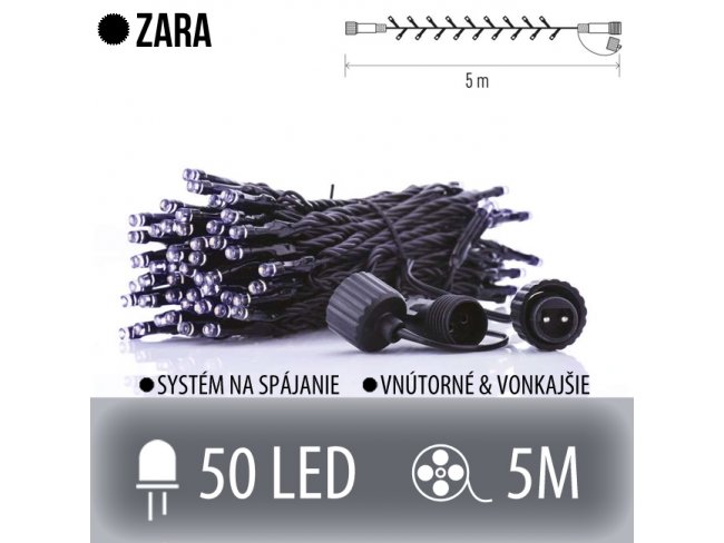 ZARA spojovateľná LED svetelná reťaz vonkajšia - 50LED - 5M Studená biela