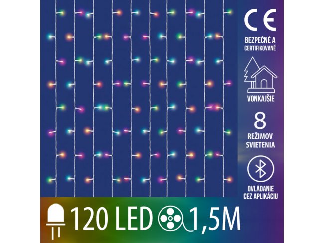 Vianočná led svetelná záclona vonkajšia - SMART - programátor - 120led - 1,5x2 m - RGB