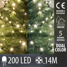 Vianočná led svetelná reťaz vonkajšia DUAL COLOR - 2v1 - programy - 200led - 14m - teplá biela/studená biela