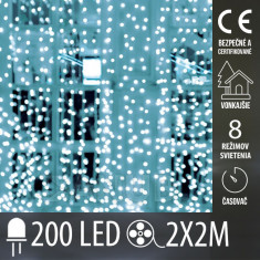 Vianočná led svetelná záclona vonkajšia - DOT LED - programy, časovač - 200led - 2x2m - studená biela