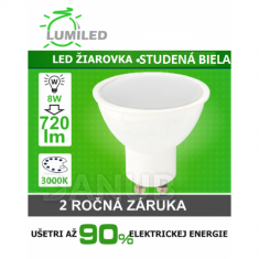 Led žiarovka gu10 smd 2835 8w studená biela