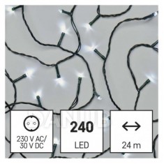 LED vianočná reťaz, 24 m, vonkajšia aj vnútorná, studená biela, časovač