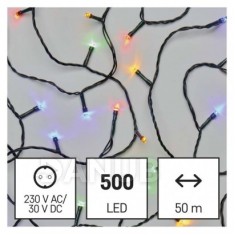 LED vianočná reťaz, 50 m, vonkajšia aj vnútorná, multicolor, časovač