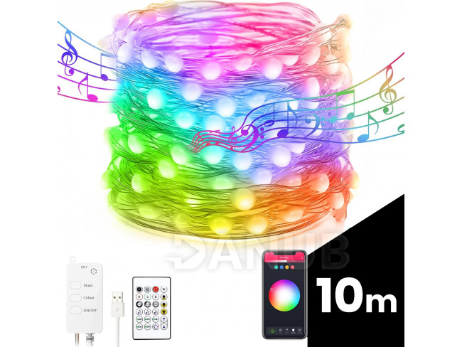 Smart sveteľná reťaz - USB - 66 RGB LED - 10 m - Bluetooth