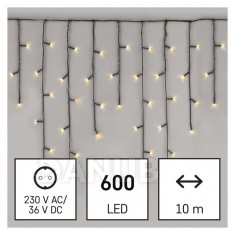 Vianočná reťaz cencúľ multifunkčná 10 m 600 led teplá biela