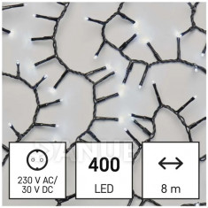 LED vianočná reťaz – cluster, 8 m, vonkajšia aj vnútorná, studená biela, časovač
