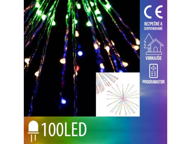 Vianočná led svetelná ozdoba vonkajšia + programator - explodujúca hviezda 20 vetvičiek - 100led - multicolour