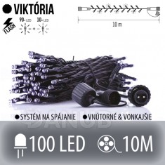 Viktória spojovateľná led svetelná reťaz vonkajšia flash - 100led - 10m studená biela/ flash prebliknutie studená biela