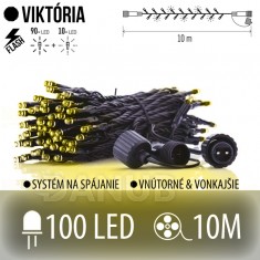 Viktória spojovateľná led svetelná reťaz vonkajšia flash - 100led - 10m teplá biela/ flash prebliknutie studená biela